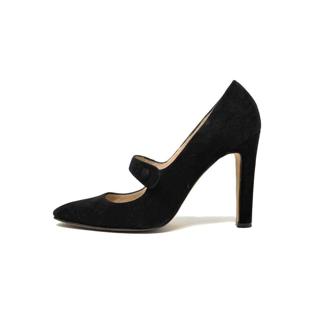 Manolo Blahnik Vintage Black Suede Mary Jane Pumps Heels 38.5 High Heel